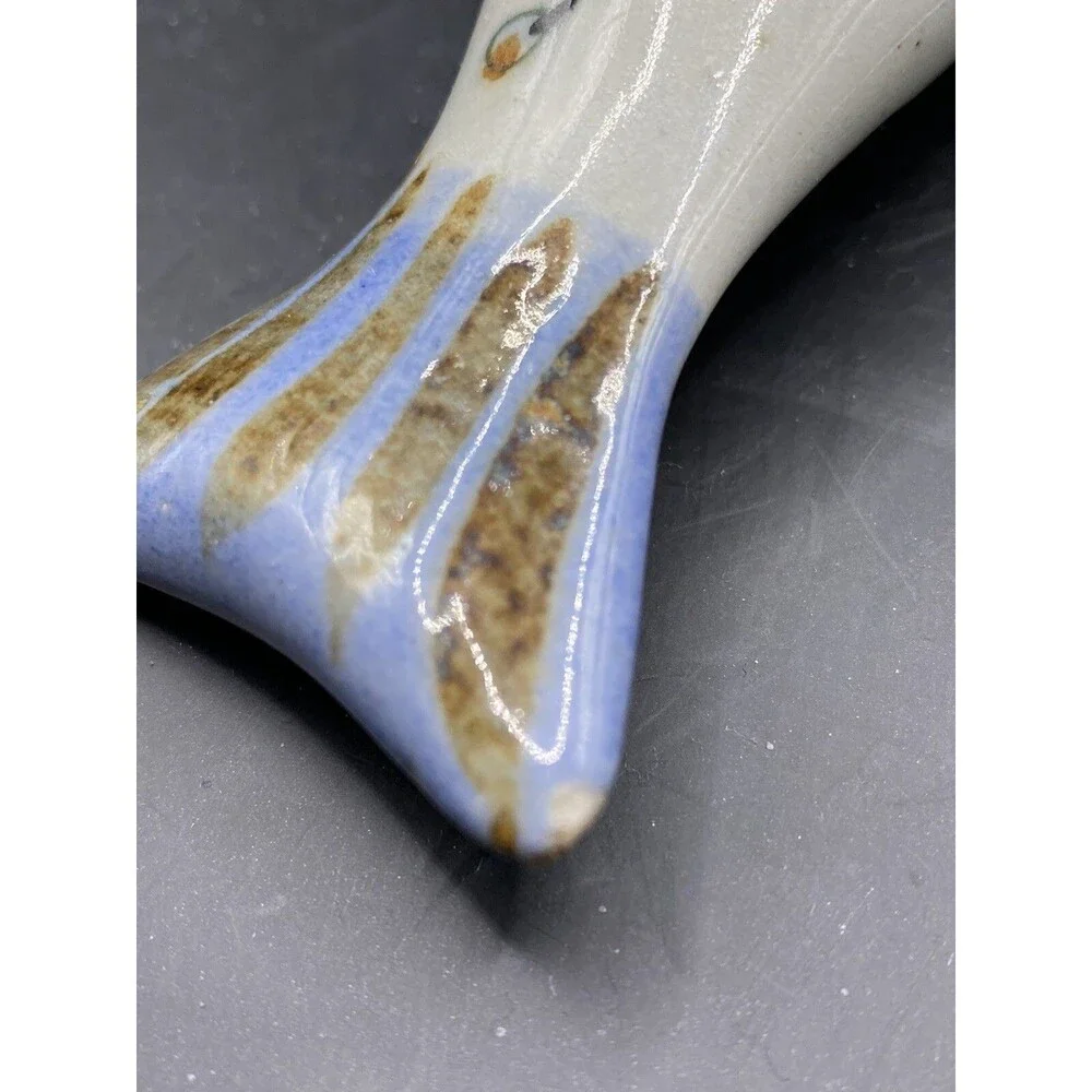 Mexican Art Pottery Ceramic Fish Signed 7” x 3.5” Tonala